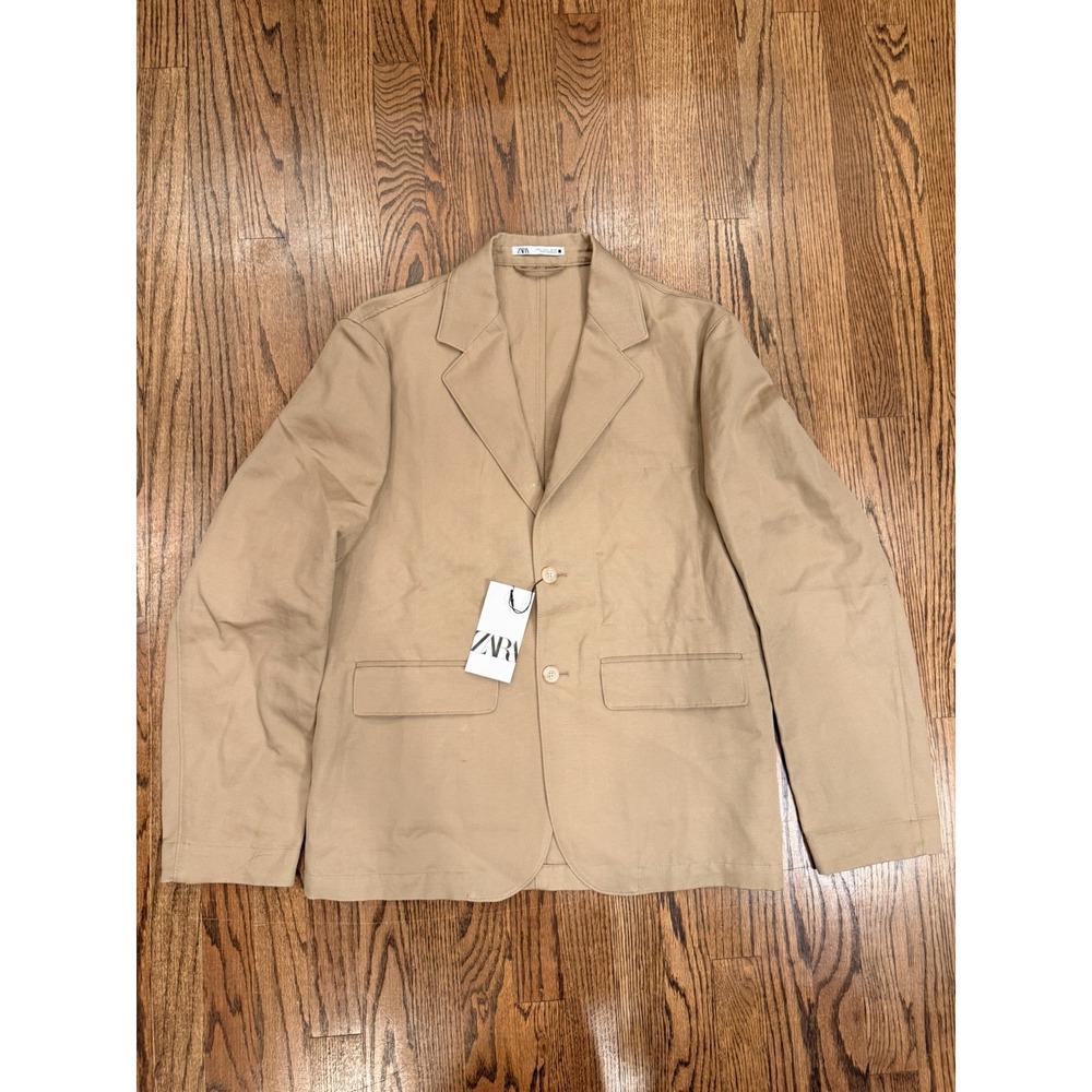 Zara‎ Mens Jacket Blazer Tan Lined Single Button Mens Size US L  NWT
